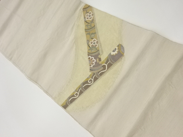 リサイクル　手織り紬すくい織横笛に草花模様織出し名古屋帯